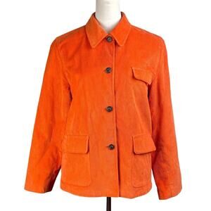 Womens J Crew Orange Corduroy Button Up Closure Collared Jacket with Pockets